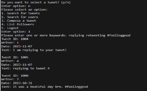 Image of Twitter Database Interface